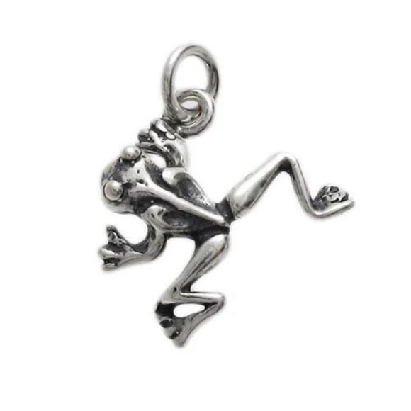 FROG CHARM IN 3D STERLING SILVER. - Picture 1 of 2